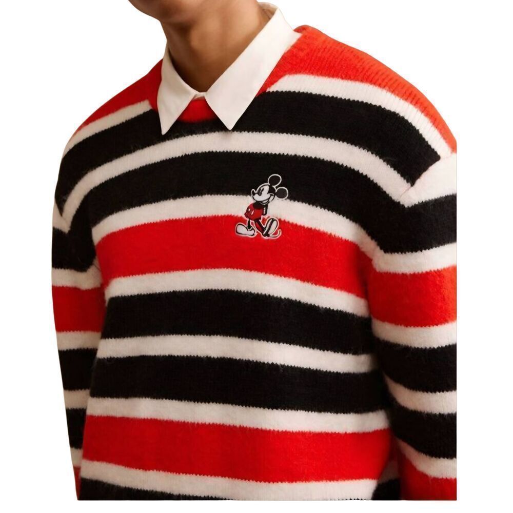 NWT Disney X Forever 21 Sweater Men's XXL Striped Fuzzy Mickey Mouse Crew